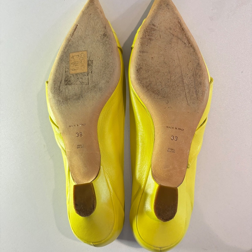♾️Alessandro Dell'Acqua Acacia Yellow Leather Rosette Kitten Heels 8.5-9♾️ - Picture 5 of 9